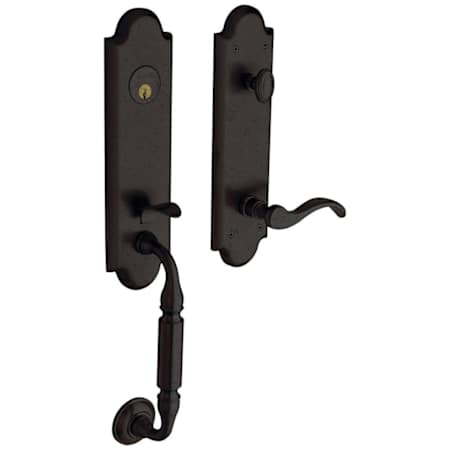 Baldwin Manchester Right Handed One Piece Single Cylinder Keyed Entry Handleset with 5455V Interior Lever from the Estate Collection Distressed Oil Rubbed Bronze