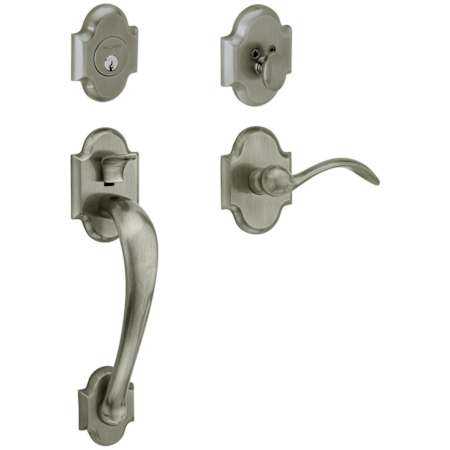 Baldwin Boulder Right Handed Sectional Single Cylinder Keyed Entry Handleset with Beavertail Interior Lever from the Estate Collection Antique Nickel