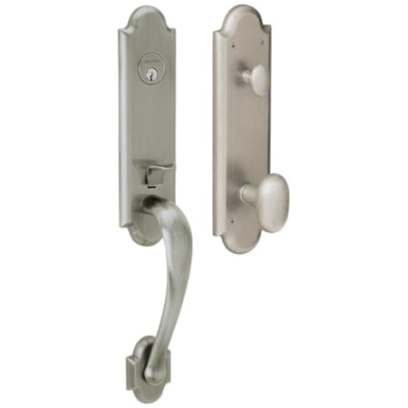 Baldwin Boulder Single Cylinder Handleset with an Oval Interior Knob and Emergency Egress Antique Nickel