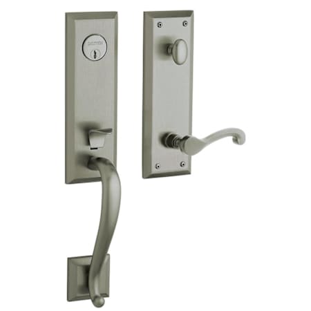 Baldwin Stonegate Left Handed One Piece Single Cylinder Keyed Entry Handleset with 5445V Interior Lever from the Estate Collection Antique Nickel