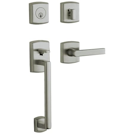 Baldwin Soho Right Handed Sectional Single Cylinder Keyed Entry Handleset with 5485V Interior Lever from the Estate Collection Antique Nickel