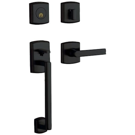 Baldwin Soho Right Handed Sectional Single Cylinder Keyed Entry Handleset with 5485V Interior Lever from the Estate Collection Satin Black