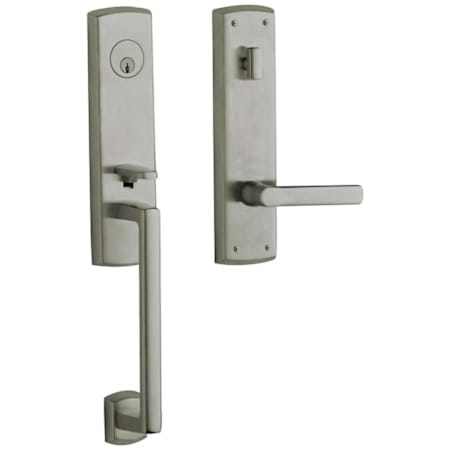 Baldwin Soho Left Handed One Piece Single Cylinder Keyed Entry Handleset with 5485V Interior Lever from the Estate Collection Antique Nickel