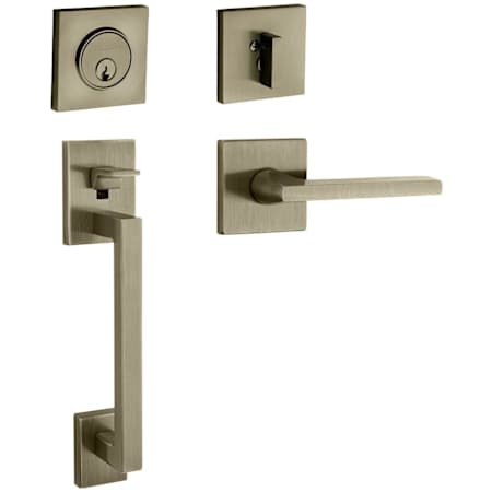 Baldwin Minneapolis Right Handed Sectional Single Cylinder Keyed Entry Handleset with 5162 Interior Lever from the Estate Collection Satin Brass and Black