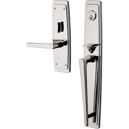 Baldwin Palm Springs Right Handed Dummy Full Plate Handleset with L024 Interior Lever from the Estate Collection Lifetime Polished Nickel
