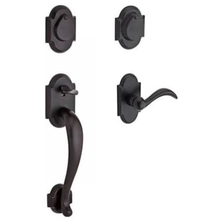 Baldwin Adirondack Left Handed SmartKey with KW1 Keyway Double Cylinder Keyed Entry Handleset with Rustic Arch Rose and Arch Lever on Interior Dark Bronze
