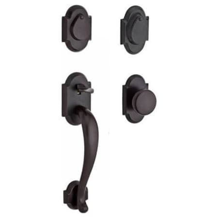 Baldwin Adirondack Standard C Keyway Double Cylinder Keyed Entry Handleset with Rustic Arch Rose and Rustic Knob on Interior Dark Bronze