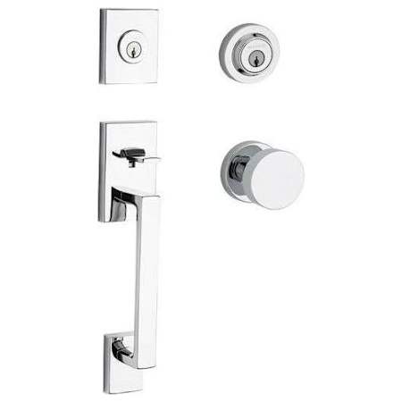 Baldwin La Jolla SmartKey Double Cylinder Keyed Entry Handleset with Modern Knob and Modern Round Interior Trim for Thick Doors Polished Chrome