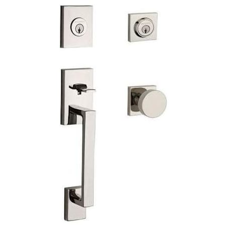 Baldwin La Jolla Standard C Keyway Double Cylinder Keyed Entry Handleset with Modern Knob and Modern Square Interior Trim from the Reserve Collection Lifetime Polished Nickel