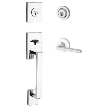 Baldwin La Jolla SmartKey Double Cylinder Keyed Entry Handleset with Square Lever and Contemporary Round Interior Trim for Thick Doors Polished Chrome
