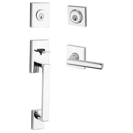 Baldwin La Jolla Standard C Keyway Double Cylinder Keyed Entry Handleset with Square Lever and Contemporary Square Interior Trim for Thick Doors Polished Chrome