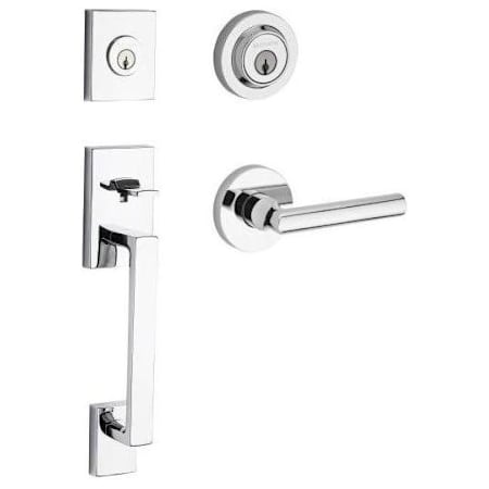 Baldwin La Jolla Standard C Keyway Double Cylinder Keyed Entry Handleset with Tube Lever and Contemporary Round Interior Trim for Thick Doors Polished Chrome