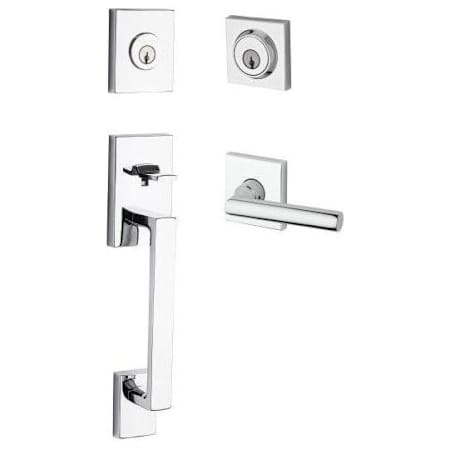 Baldwin La Jolla Standard C Keyway Double Cylinder Keyed Entry Handleset with Tube Lever and Contemporary Square Interior Trim from the Reserve Collection Polished Chrome
