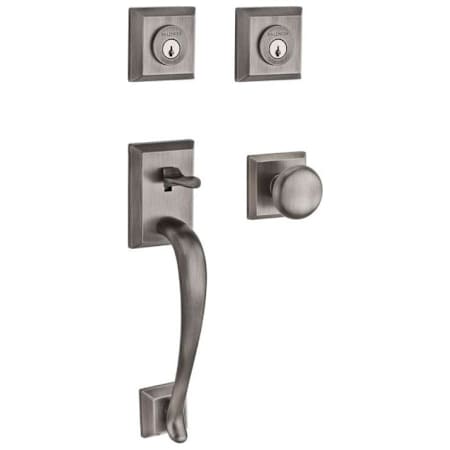 Baldwin Napa Standard C Keyway Double Cylinder Keyed Entry Handleset with Traditional Square Rose and Round Knob on Interior Matte Antique Nickel