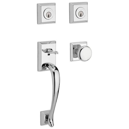 Baldwin Napa SmartKey Double Cylinder Keyed Entry Handleset with Traditional Square Rose and Round Knob on Interior Polished Chrome