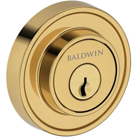 Baldwin Recessed Round Solid Brass Double Cylinder Keyed Entry Deadbolt from the Reserve Collection Lifetime Polished Brass