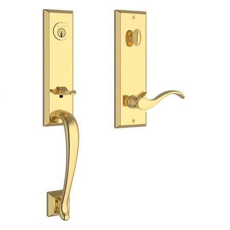 Baldwin Del Mar Left Handed One Piece Single Cylinder Keyed Entry Handleset with Curve Lever and Emergency Egress Function from the Reserve Collection Lifetime Polished Brass