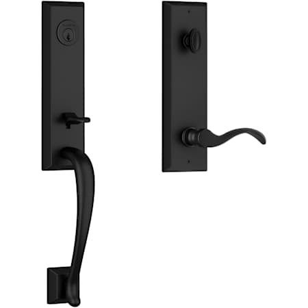 Baldwin Del Mar One Piece Single Cylinder Keyed Entry Handleset with Right Handed Interior Curve Lever and Emergency Egress Function for Thick Doors Satin Black