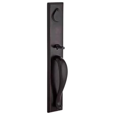 Baldwin Longview Full Plate Single Cylinder Keyed Entry Handleset with Left Handed Interior Arch Lever and Emergency Egress Function for Thick Doors Dark Bronze