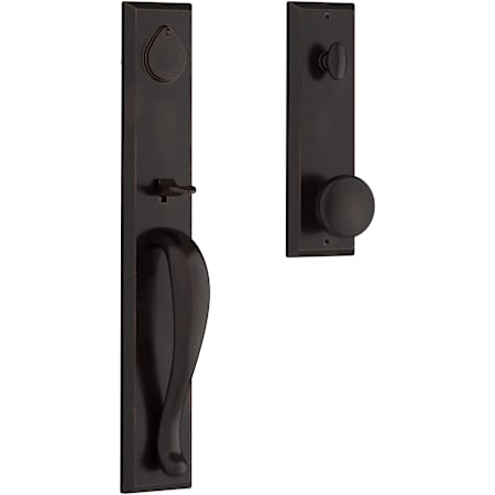 Baldwin Longview Full Plate Single Cylinder Keyed Entry Handleset with Interior Rustic Knob and Emergency Egress Function Dark Bronze