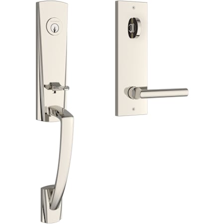 Baldwin Miami One Piece Single Cylinder Keyed Entry Handleset with Tube Interior Lever and Emergency Egress Function Lifetime Polished Nickel