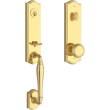 Baldwin New Hampshire One Piece Single Cylinder Keyed Entry Handleset with Interior Traditional Knob and Emergency Egress Function for Thick Doors Lifetime Polished Brass