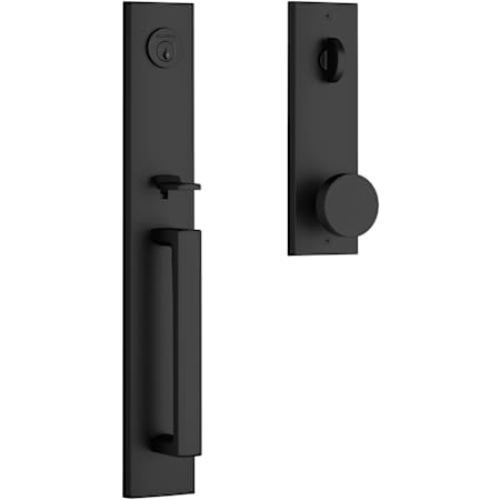 Baldwin Santa Cruz Full Plate Single Cylinder Keyed Entry Handleset with Interior Contemporary Knob and Emergency Egress Function - SmartKey Satin Black