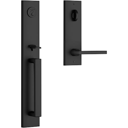 Baldwin Santa Cruz Full Plate Single Cylinder Keyed Entry Handleset with Reversible Interior Square Lever and Emergency Egress Function - SmartKey Satin Black