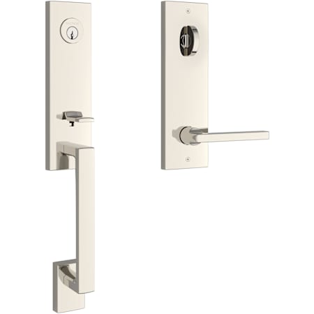 Baldwin Seattle One Piece Single Cylinder Keyed Entry Handleset with Square Interior Lever and Emergency Egress Function Lifetime Polished Nickel