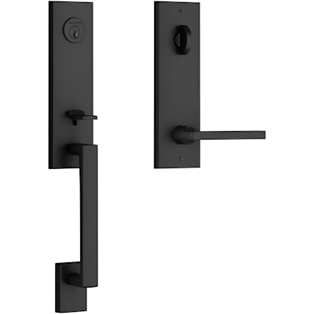 Baldwin Seattle One Piece SmartKey Single Cylinder Keyed Entry Handleset with Square Lever and Emergency Egress Function from the Reserve Collection Satin Black