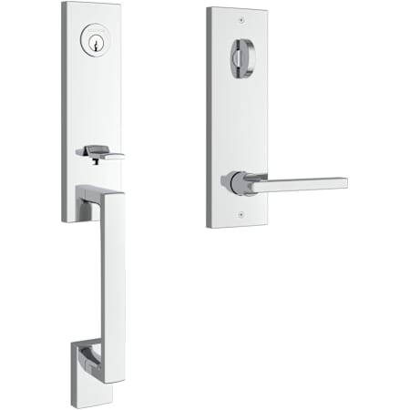Baldwin Seattle One Piece Single Cylinder Keyed Entry Handleset with Square Interior Lever and Emergency Egress Function - SmartKey Polished Chrome
