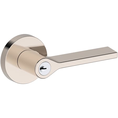 Baldwin Anaheim Hills Single Cylinder Keyed Entry Door Lever Set with Contemporary Round Rose from the Reserve Collection Lifetime Polished Nickel
