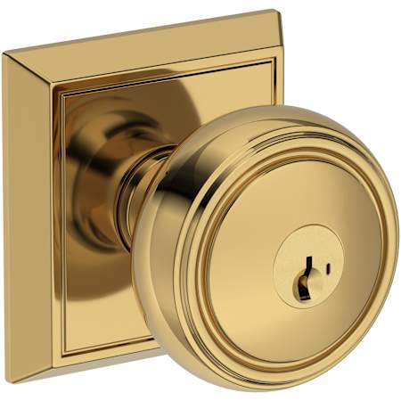Baldwin Bremerton Single Cylinder Keyed Entry Door Knob Set with Chamfered Square Rose with SmartKey SC1 Keyway from the Reserve Collection Lifetime Polished Brass