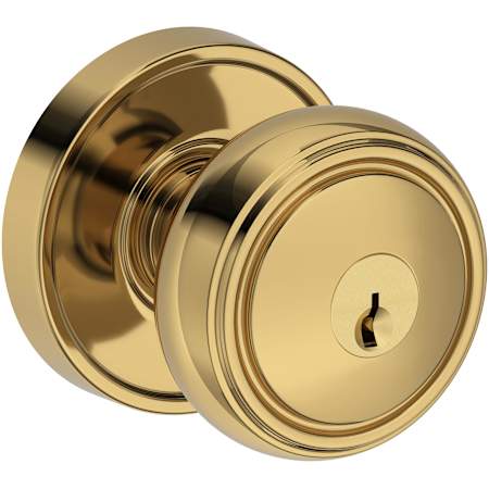 Baldwin Bremerton Single Cylinder Keyed Entry Door Knob Set with Recessed Round Rose from the Reserve Collection Lifetime Polished Brass