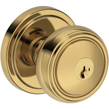 Baldwin Bremerton Single Cylinder Keyed Entry Door Knob Set with Stepped Round Rose with SmartKey SC1 Keyway from the Reserve Collection Lifetime Polished Brass