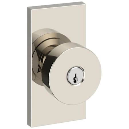 Baldwin Contemporary Single Cylinder Keyed Entry Door Knob Set with 5 Inch Rectangle Rose from the Reserve Collection Lifetime Polished Nickel