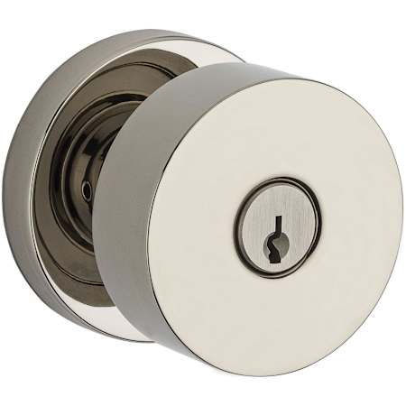 Baldwin Modern Single Cylinder Keyed Entry Door Knob Set with Modern Round Rose from the Reserve Collection Lifetime Polished Nickel