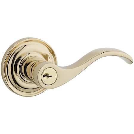 Baldwin Curve Right Handed Single Cylinder Keyed Entry Door Lever with Round Rose Lifetime Polished Brass