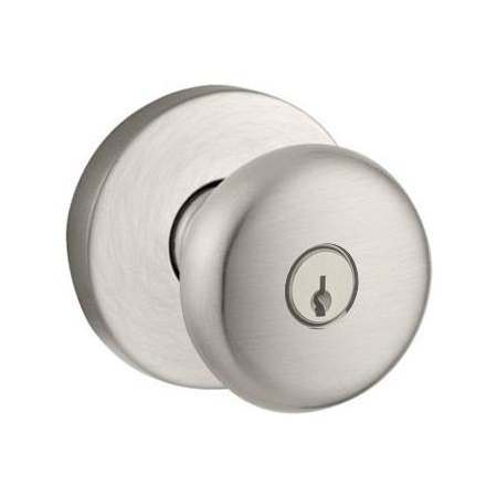 Baldwin Round Single Cylinder Keyed Entry Knob Set with Contemporary Round Rose from the Reserve Collection Satin Nickel
