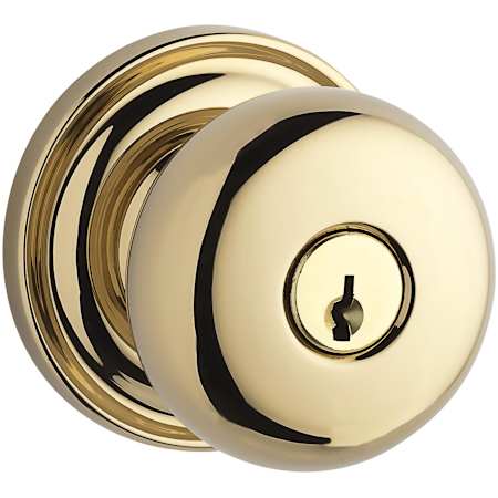 Baldwin Round Single Cylinder Keyed Entry Door Knob with Round Rose Lifetime Polished Brass
