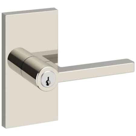 Baldwin Square Single Cylinder Keyed Entry Door Lever Set with 5 Inch Rectangle Rose from the Reserve Collection Lifetime Polished Nickel