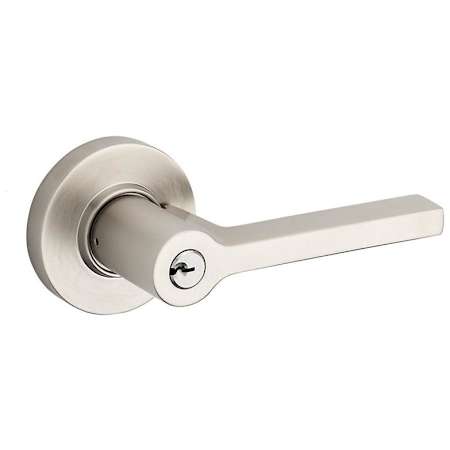 Baldwin Square Single Cylinder Keyed Entry Door Lever Set with Contemporary Round Rose Satin Nickel