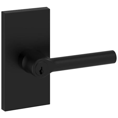 Baldwin Tube Single Cylinder Keyed Entry Door Lever Set with 5 Inch Rectangle Rose from the Reserve Collection Satin Black