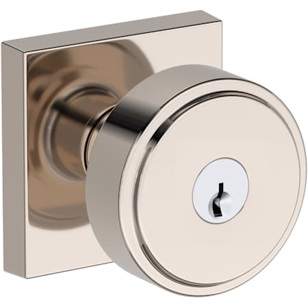 Baldwin Vashon Single Cylinder Keyed Entry Door Knob Set with Contemporary Square Rose from the Reserve Collection Lifetime Polished Nickel