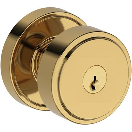 Baldwin Vashon Single Cylinder Keyed Entry Door Knob Set with Recessed Round Rose from the Reserve Collection Lifetime Polished Brass