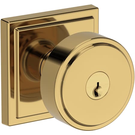 Baldwin Vashon Single Cylinder Keyed Entry Door Knob Set with Stepped Square Rose from the Reserve Collection Lifetime Polished Brass
