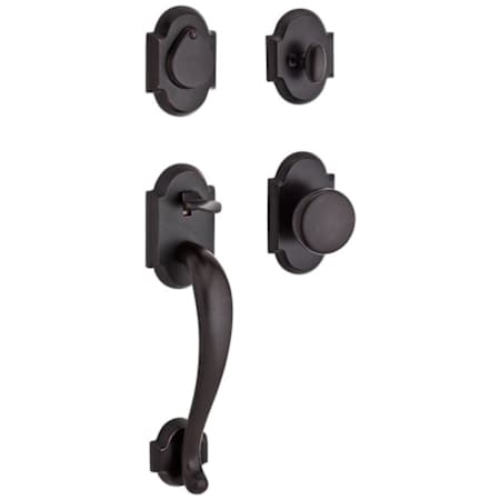 Baldwin Adirondack Dummy Handleset with Rustic Arch Rose and Rustic Knob on Interior Dark Bronze