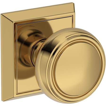 Baldwin Bremerton Non-Turning Two-Sided Dummy Door Knob Set with Chamfered Square Rose from the Reserve Collection Lifetime Polished Brass