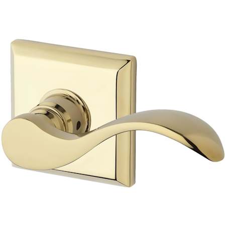 Baldwin Curve Non-Turning Two-Sided Through-Door Dummy Door Lever Set with Square Rosette from the Reserve Collection Lifetime Polished Brass