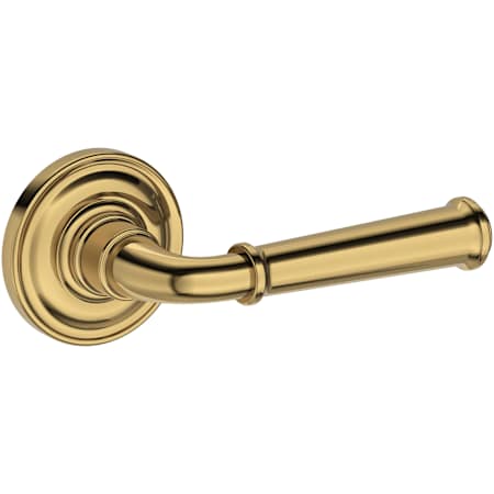Baldwin Dunsmoor Non-Turning Two-Sided Dummy Door Lever Set with Traditional Round Rose from the Reserve Collection Lifetime Polished Brass